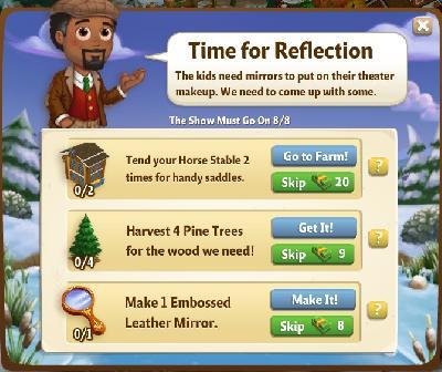 farmville 2 the show must go on: time for reflection tasks