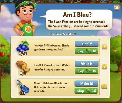 farmville 2 the swan social: am i blue tasks