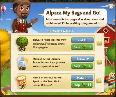 farmville 2 the wool to win: alpaca my bags and go tasks