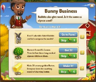 farmville 2 the wool to win: bunny business tasks