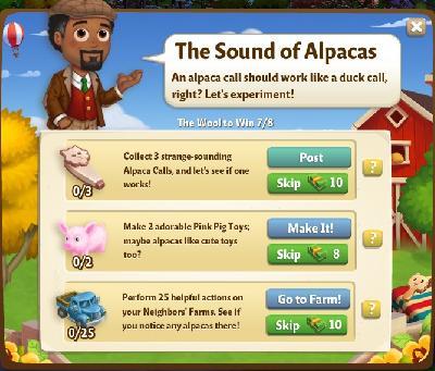 farmville 2 the wool to win: the sound of alpacas tasks