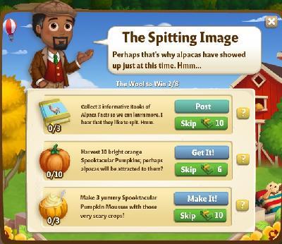 farmville 2 the wool to win: the spitting image tasks