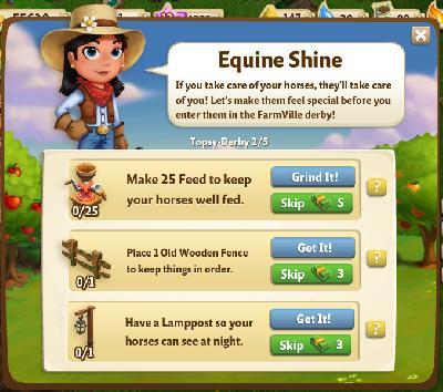 farmville 2 topsy-derby: equine shine tasks