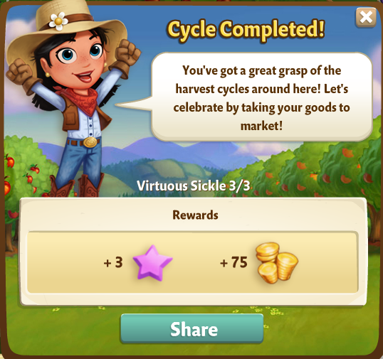 farmville 2 virtuous sickle: time of the season rewards, bonus