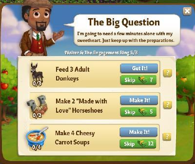 farmville 2 walter and the engagement ring: the big question tasks