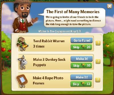 farmville 2 walter and the engagement ring: the first of many memories tasks
