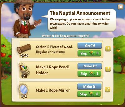 farmville 2 walter and the engagement ring: the nuptial announcement tasks