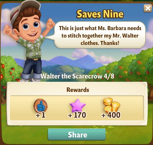 farmville 2 walter the scarecrow: a stitch in time rewards, bonus