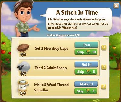 farmville 2 walter the scarecrow: a stitch in time tasks
