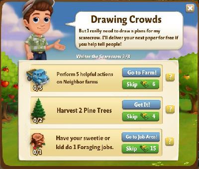 farmville 2 walter the scarecrow: drawing crowds tasks