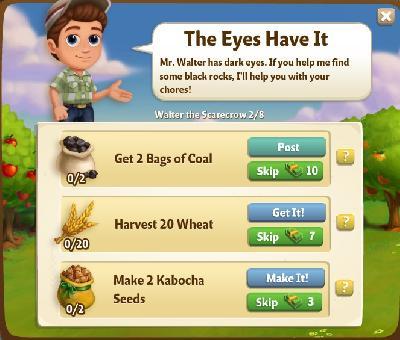 farmville 2 walter the scarecrow: the eyes have it tasks