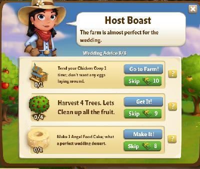 farmville 2 wedding advice: host boast tasks