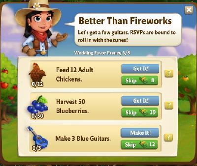 farmville 2 wedding favor frenzy: better than fireworkks tasks