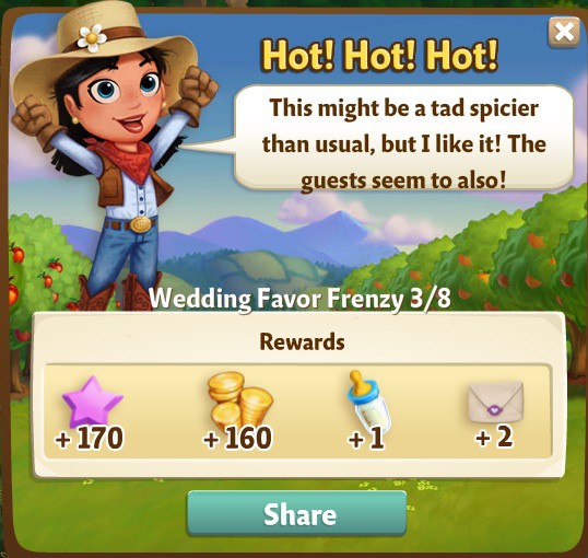 farmville 2 wedding favor frenzy: turn up the heat rewards, bonus