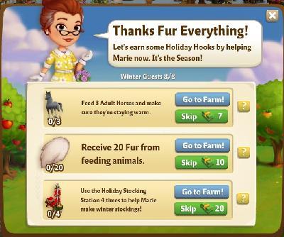 farmville 2 winter guests: thanks fur everything tasks