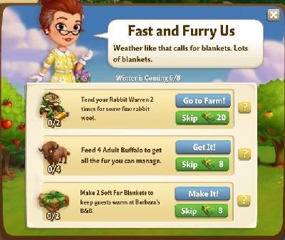 farmville 2 winter is coming: fast and furry us tasks