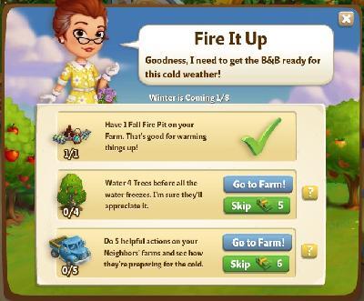 farmville 2 winter is coming: fire it up tasks