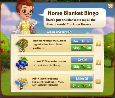 farmville 2 winter is coming: horse blanket bingo tasks