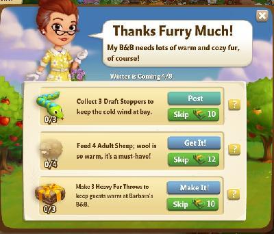 farmville 2 winter is coming: thanks furry much tasks