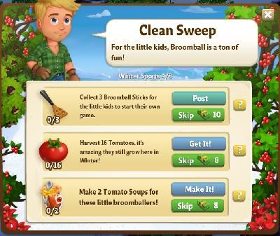 farmville 2 winter sports: clean sweep tasks