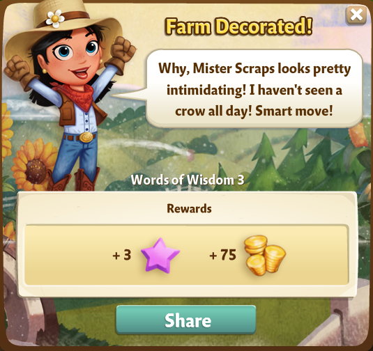 farmville 2 words of wisdom: proper farm decoration rewards, bonus
