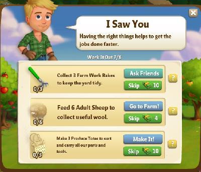 farmville 2 work it out: i saw you tasks