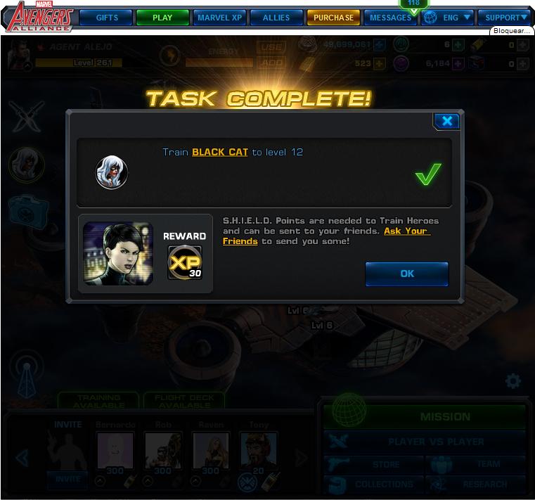 marvel avengers alliance train black cat to level 12 rewards, bonus