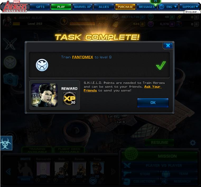 marvel avengers alliance train fantomex to level 9 rewards, bonus