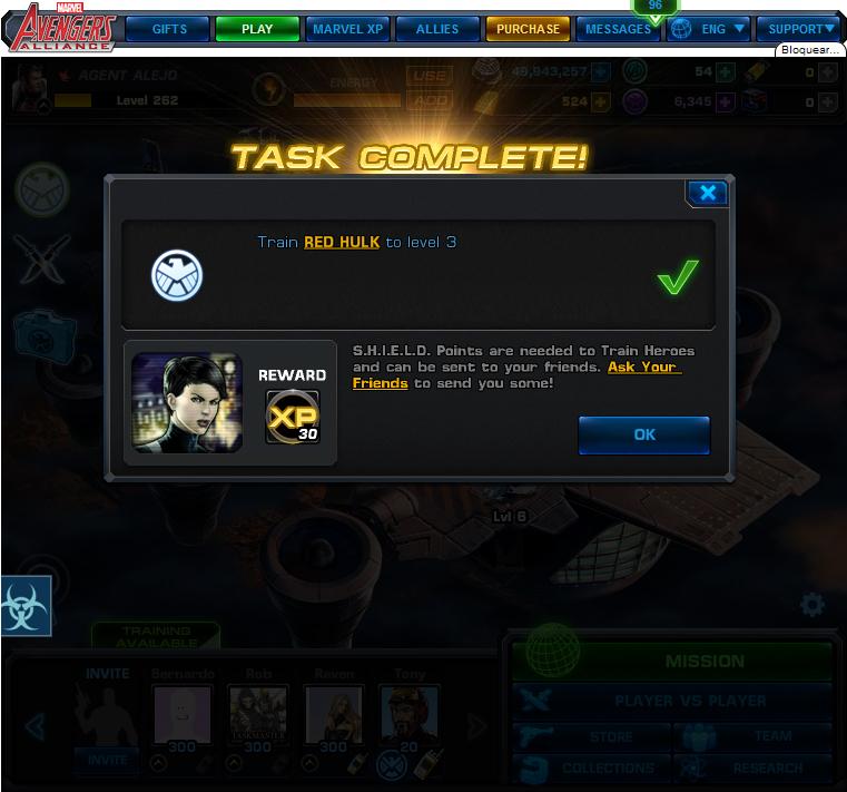 marvel avengers alliance train red hulk to level 3 rewards, bonus