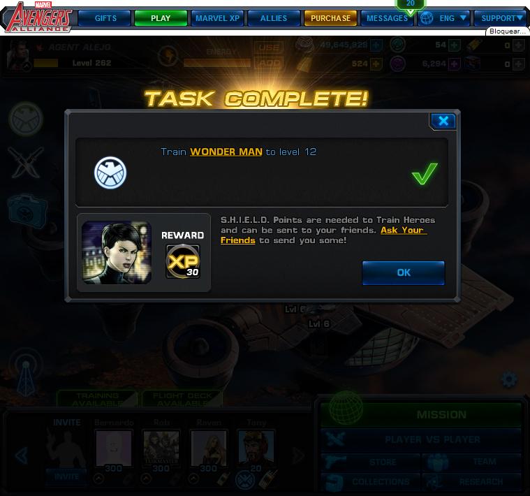 marvel avengers alliance train wonder man to level 12 rewards, bonus