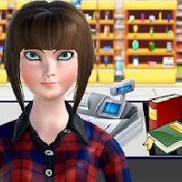 book store cash register: girl cashier and manager