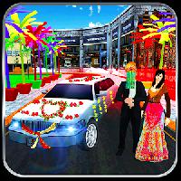 bridal limo car and wedding bus 3d
