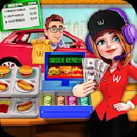 drive thru cash register - girl cashier