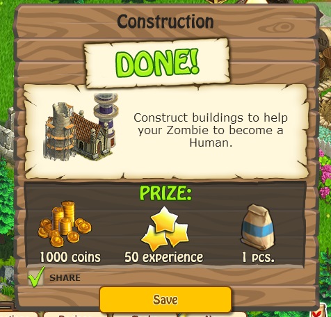 zombie island construction rewards, bonus